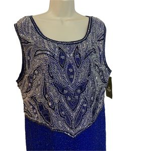 Vintage Laurence Kazar Blue Beaded Formal Gown with Flaws size 2X